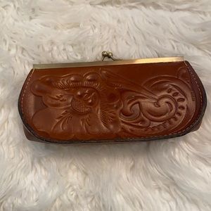 EUC Patricia Nash clutch - used once! Beautiful brown leather embossed floral